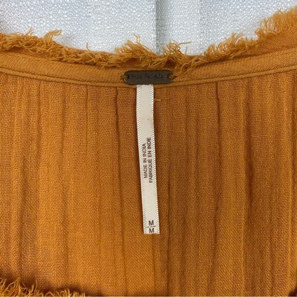 Free People Orange Brown Cotton Gauze Drape Front Top Sz.M - Picture 4 of 9